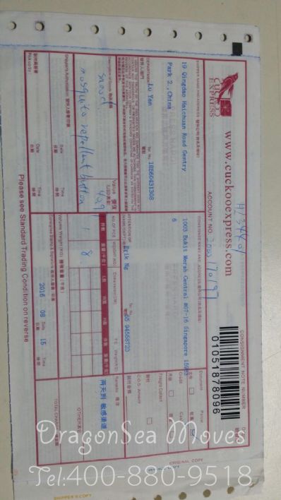 从青岛市空运到新加坡